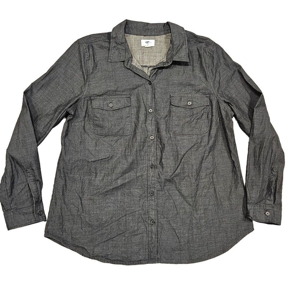 Old Navy Women's Long Sleeve Button Down Double Breast Pockets Blue Size Large